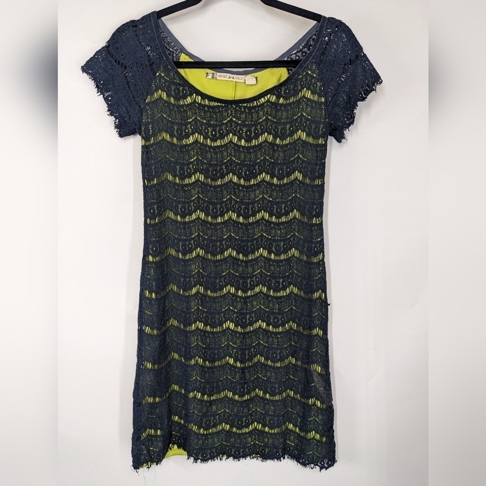 CHELSEA & VIOLET Lace Overlay Short Sleeve Dress